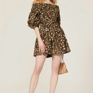 A.L.C. Maya cotton puffed sleeve mini dress. Size 2 Small/XS Brown Green